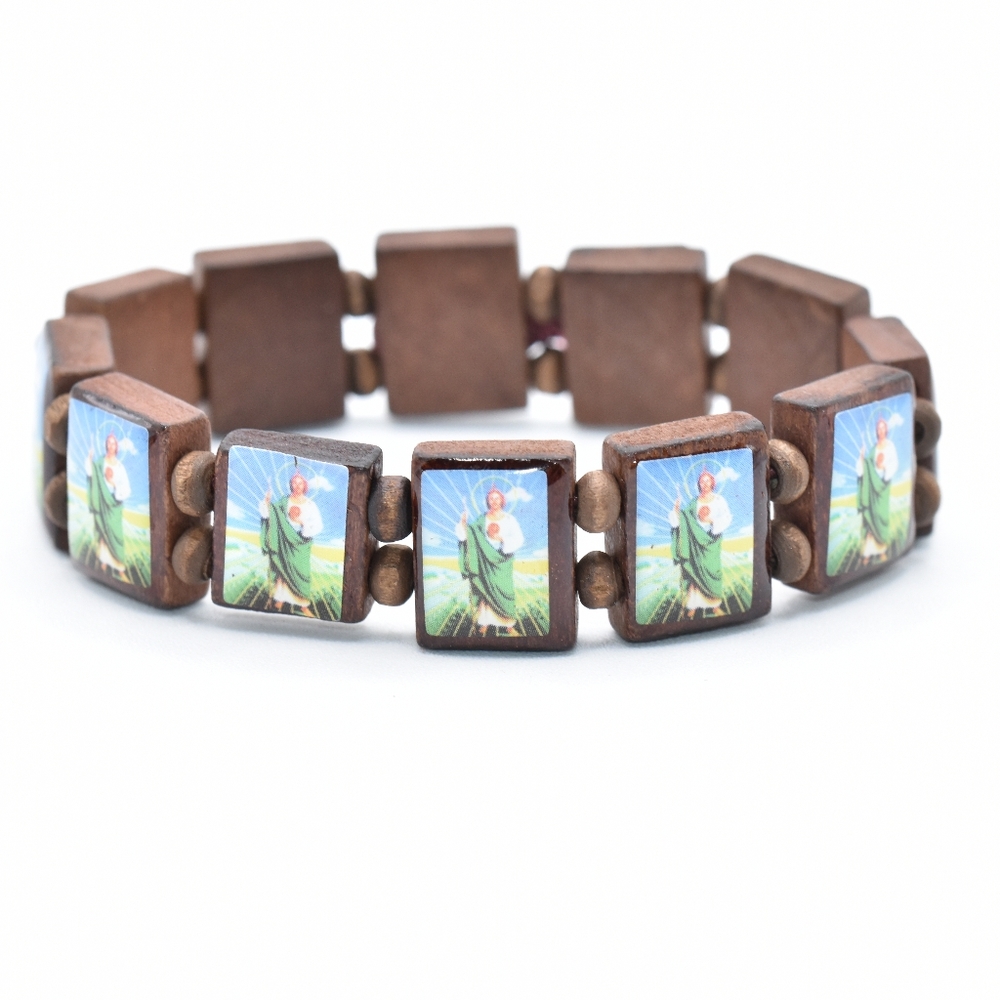 San judas wooden beads bracelet, religious bracelet - unisex